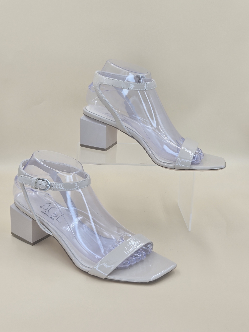 AGL Angie Patent Ankle-Strap Nasic Nude Block Heel Sandals Size EU 38.5 US 7.5